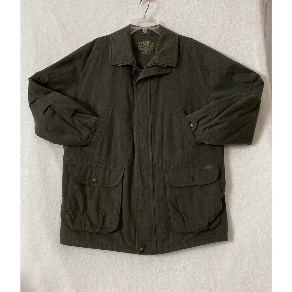 RASCHER Men’s Jacket Olive Green Sz 50 Wool Blend Zip /Button Germany